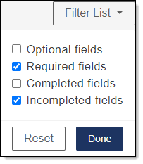 Here is an image of the Filter List drop-down.